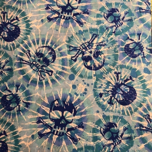 1 yards cotton fabric skull Blue splatter print - Picture 4 of 5